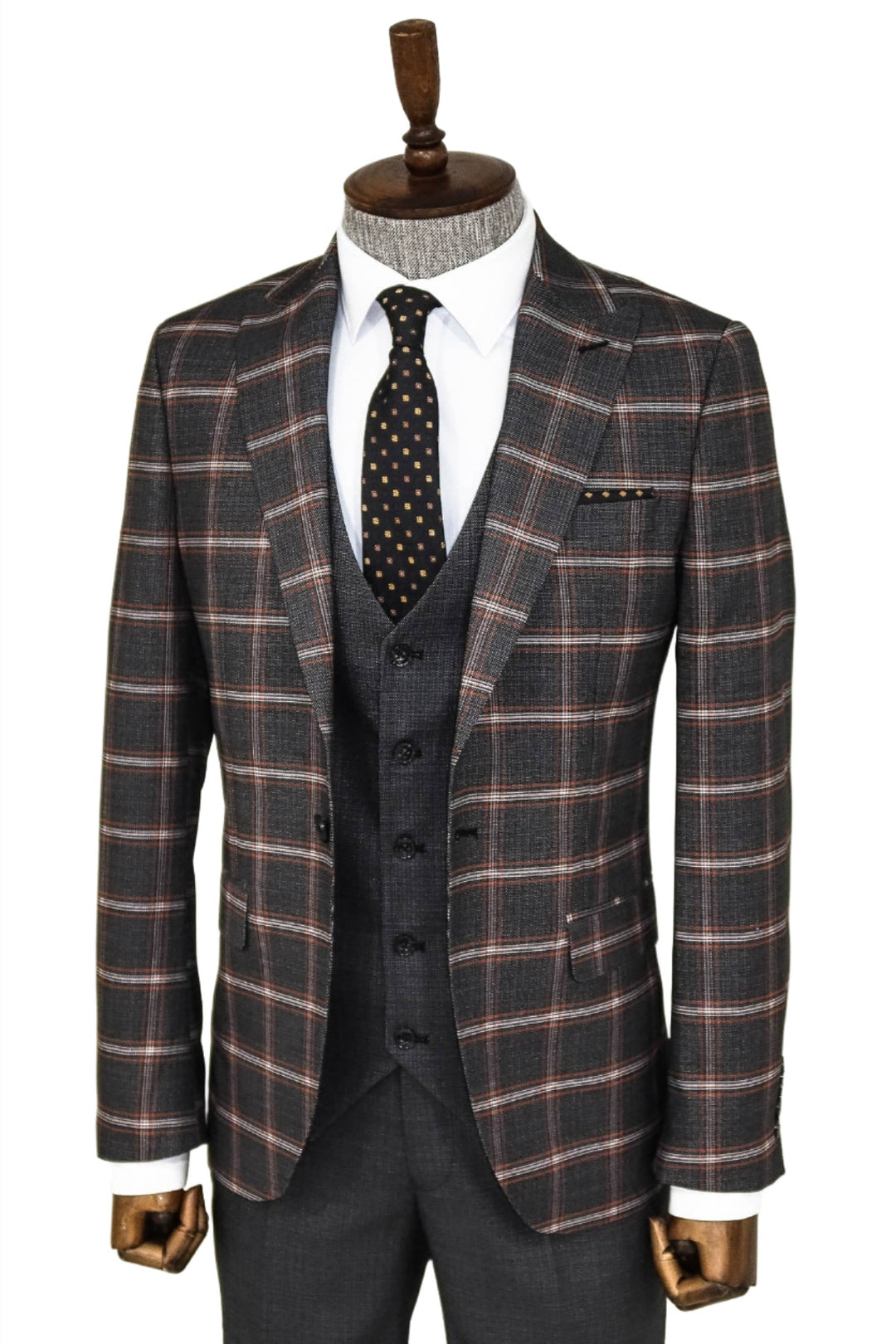 Checked Patterned Black Slim Fit Suit - Wessi