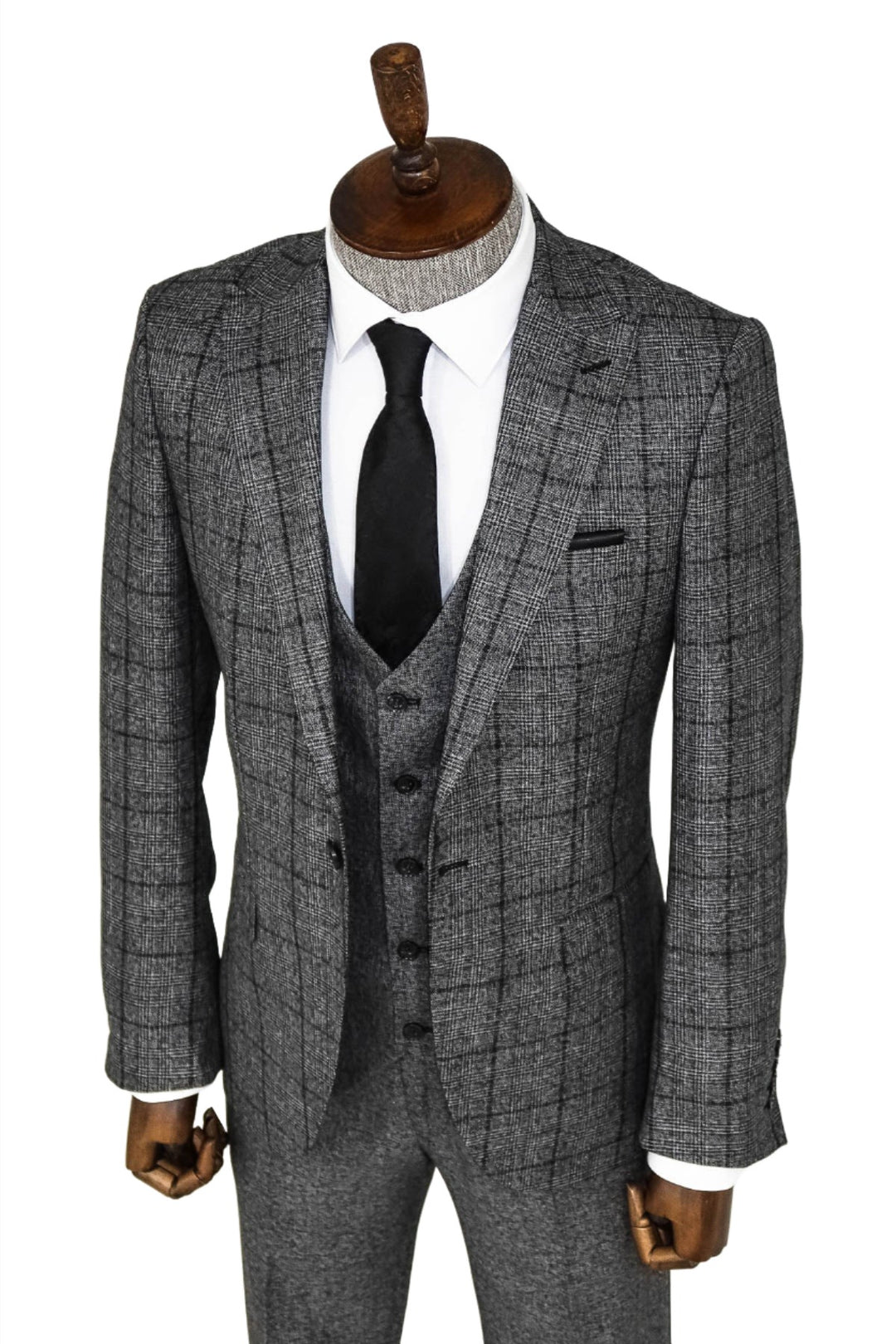 Slim Fit Checked Dark Grey Men Suit - Wessi