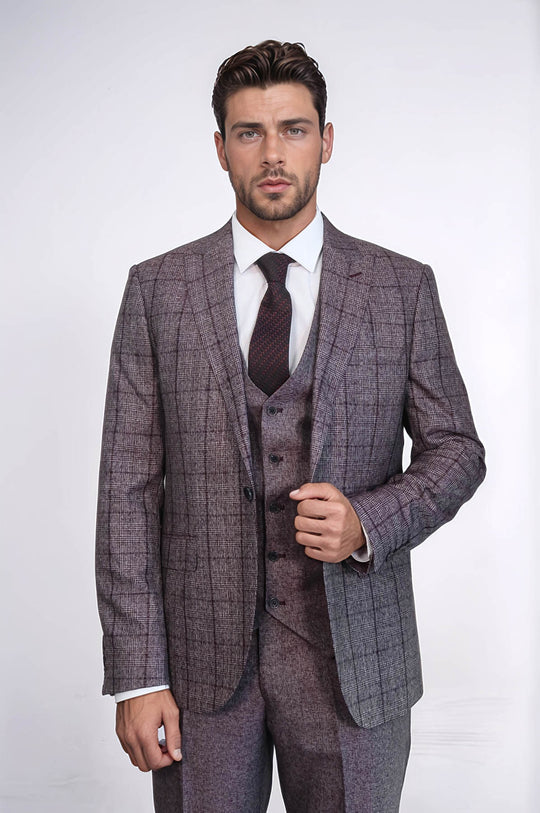 Burgundy Checked 3-Piece Suit | Wessi Men's Business Suit Wessi - Discover Diversity Burgundy Checked 3-Piece Suit | Wessi Men's Business Suit Wessi - Discover Diversity