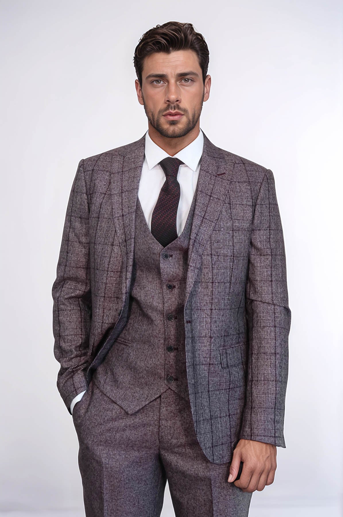 Wessiスーツメンズ Slim Fit Checked Burgundy Men Suit - Wessi – Wessi - Discover