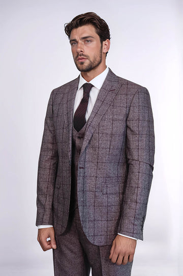 Costume Homme Bordeaux Coupe Slim à Carreaux - Wessi