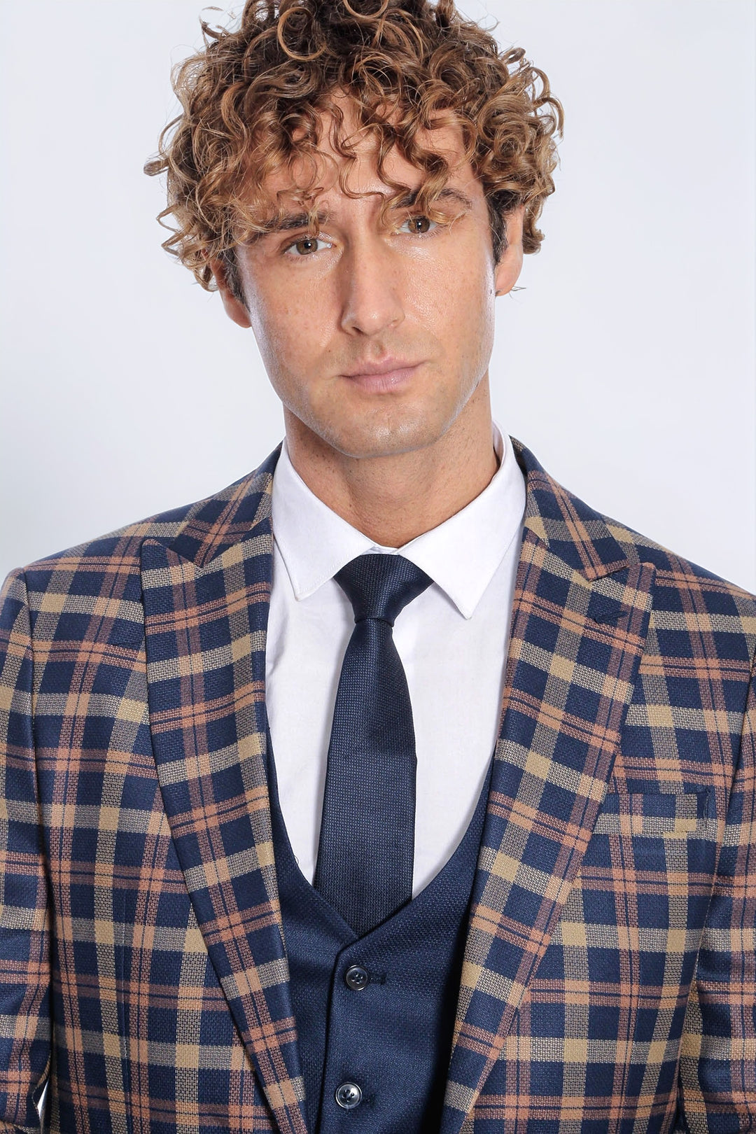 Traje Blazer de cuadros Slim Fit azul marino para hombre - Wessi