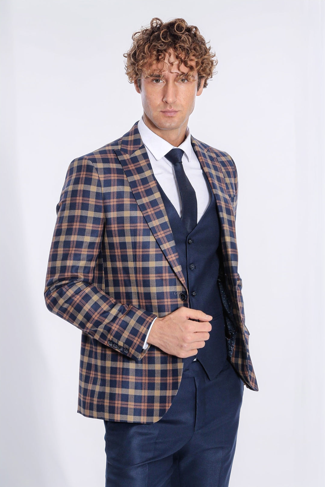 Traje Blazer de cuadros Slim Fit azul marino para hombre - Wessi