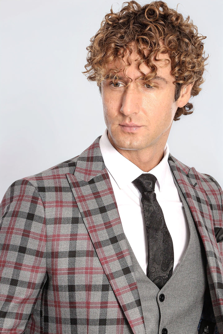Traje de hombre gris ajustado a cuadros - Wessi