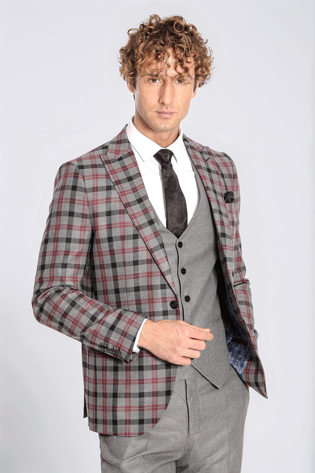 Traje de hombre gris ajustado a cuadros - Wessi