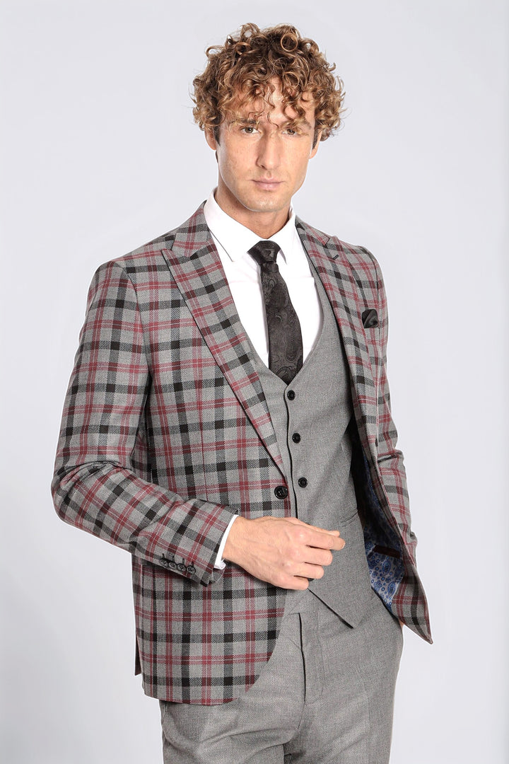 Traje de hombre gris ajustado a cuadros - Wessi
