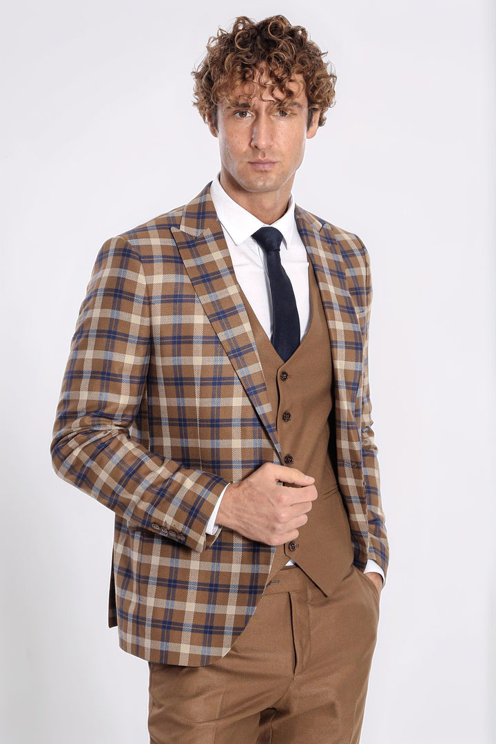 Traje de hombre a cuadros slim fit marrón - Wessi