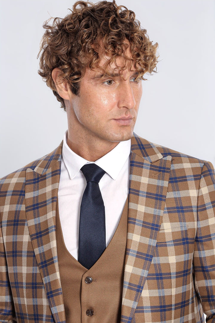Traje de hombre a cuadros slim fit marrón - Wessi