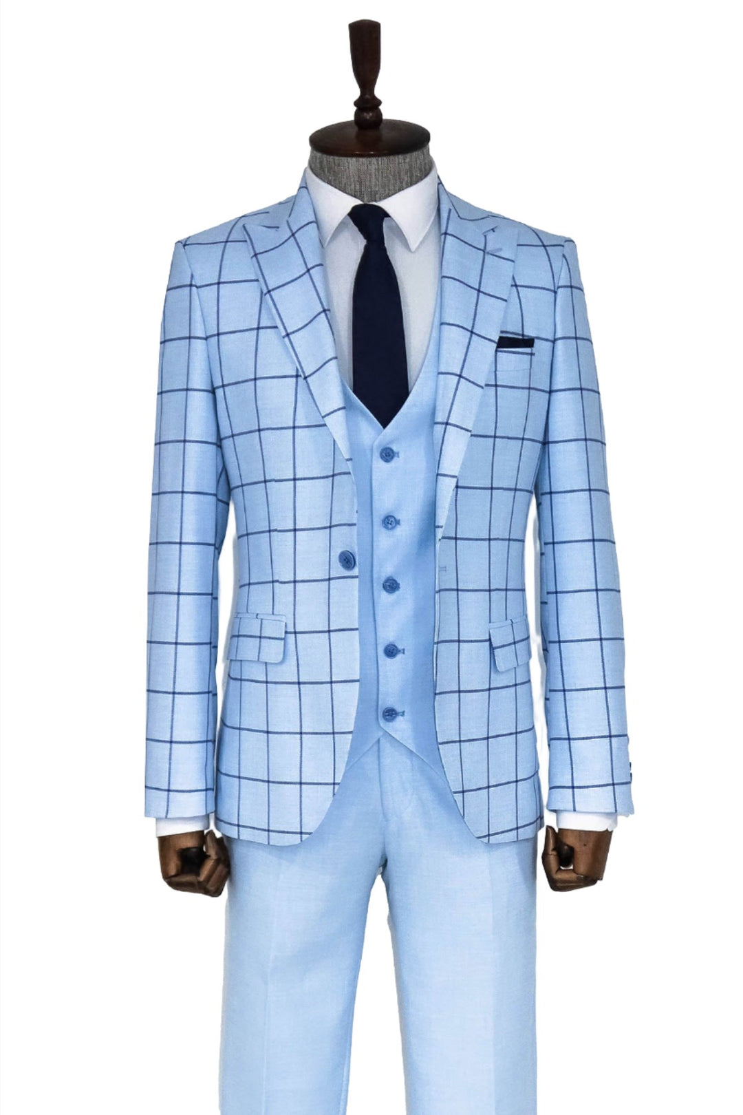 Slim Fit Patterned Light Blue Men Combination Suit - Wessi