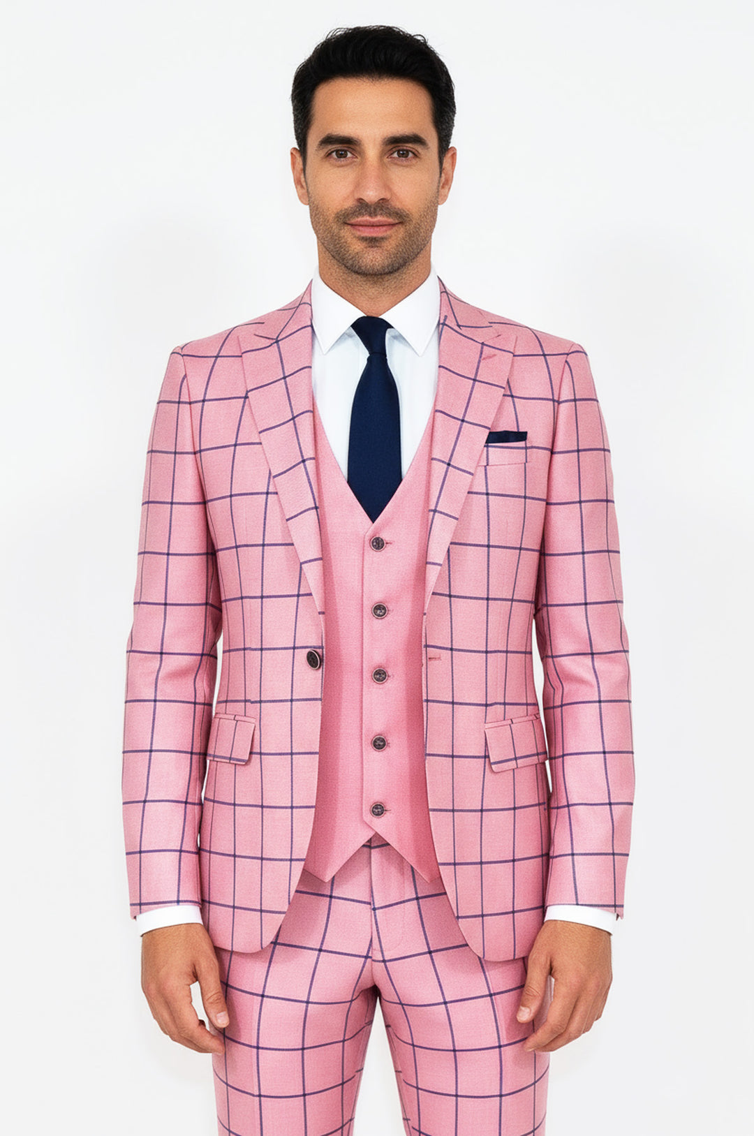 Traje combinado slim fit estampado rosa para hombre - Wessi