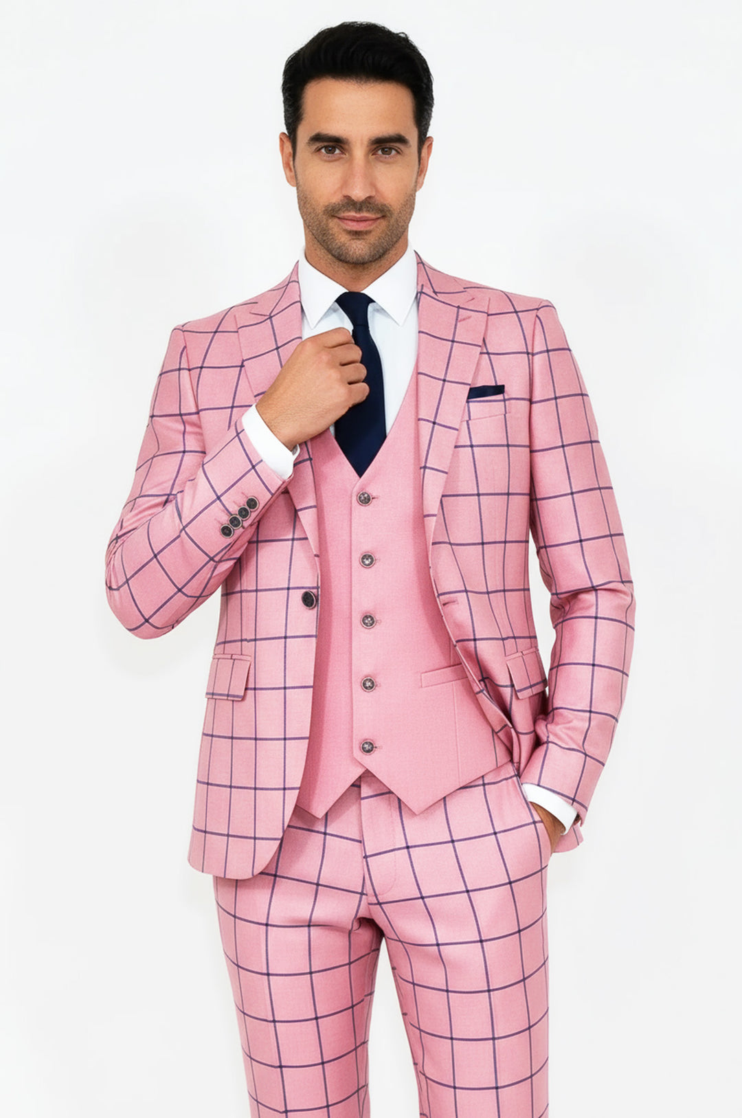 Traje combinado slim fit estampado rosa para hombre - Wessi