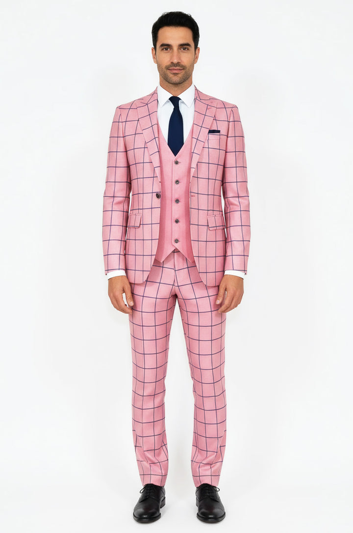 Traje combinado slim fit estampado rosa para hombre - Wessi