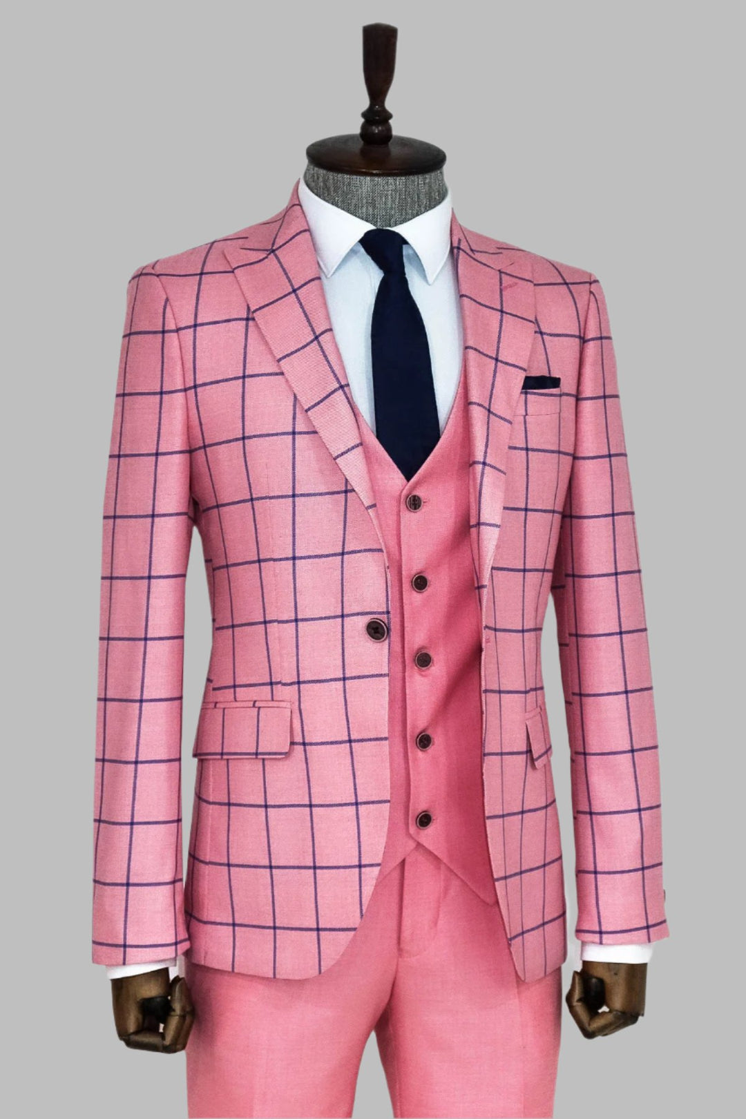 Slim Fit Patterned Pink Men Combination Suit - Wessi