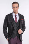 Traje de hombre negro de cuadros slim fit morado - Wessi