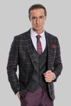 Costume Homme Violet Veste Slim Fit à Carreaux Noir - Wessi