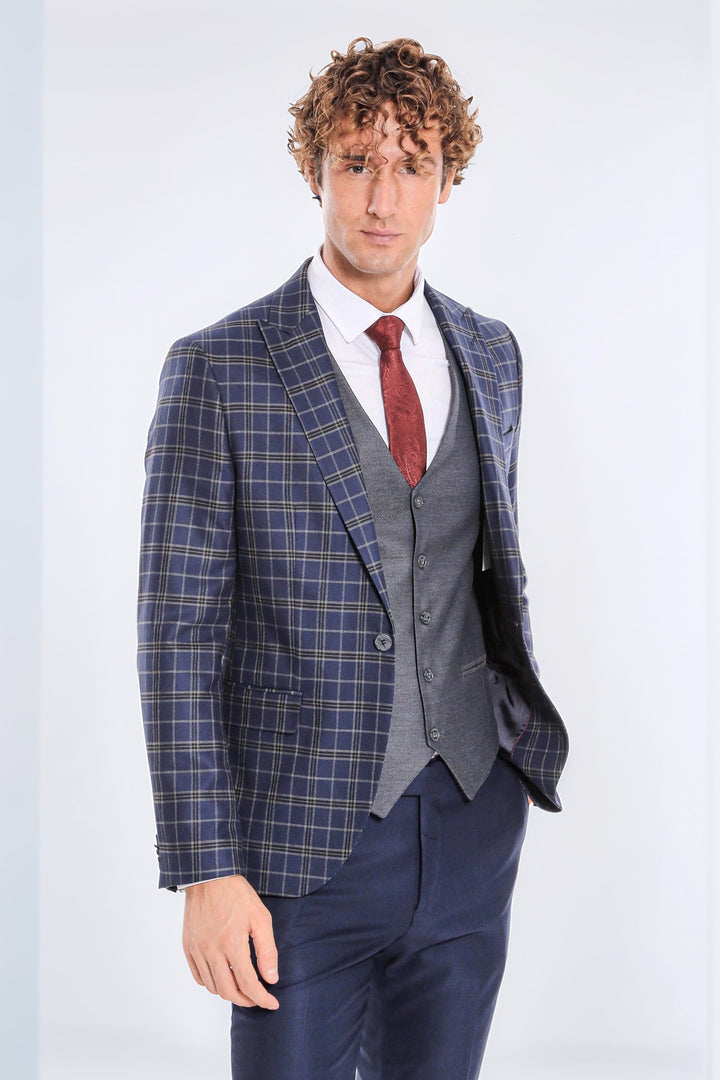 Traje azul marino slim fit a cuadros para hombre - Wessi