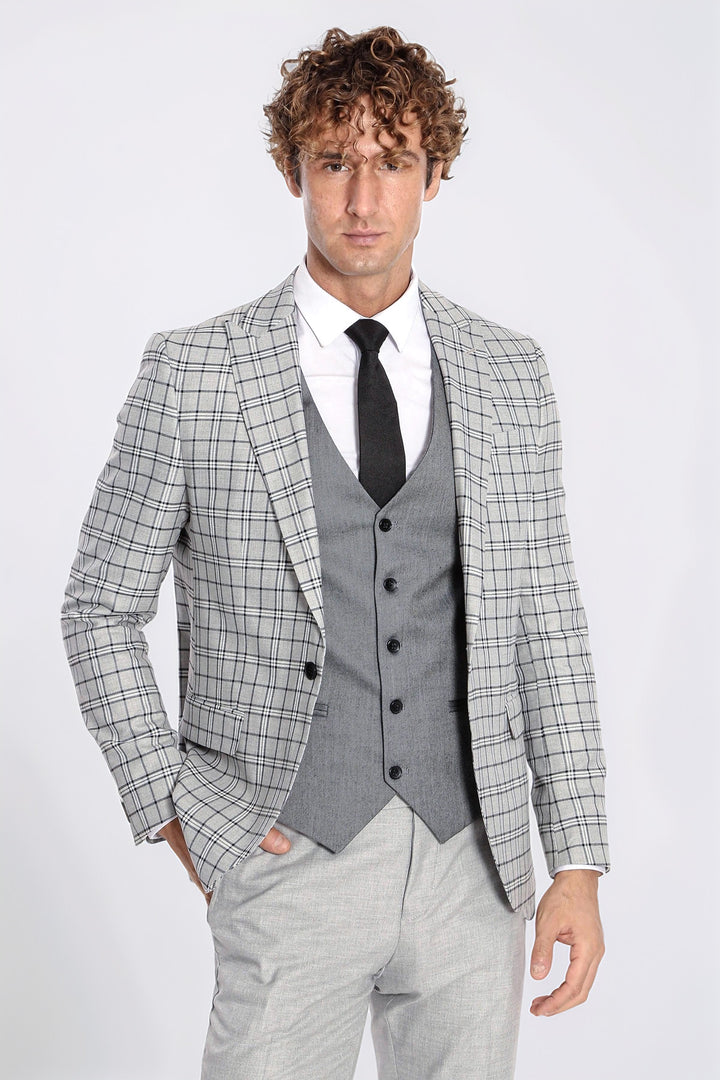 Traje gris sin mangas a cuadros slim fit para hombre gris claro - Wessi
