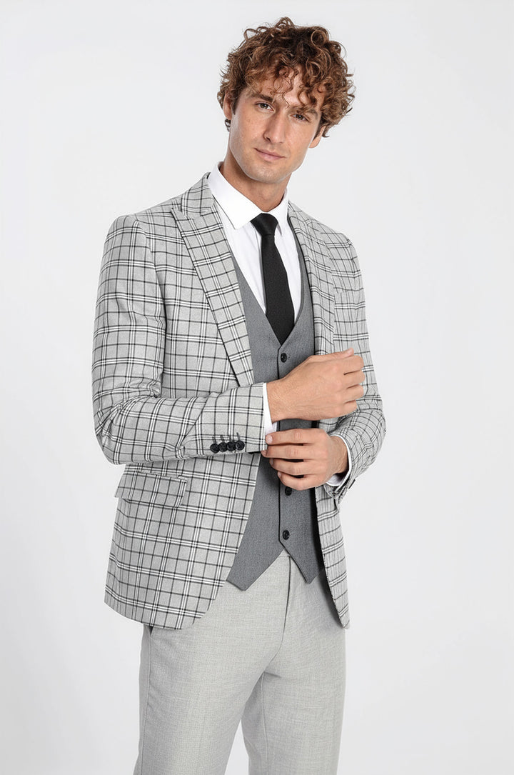 Traje gris sin mangas a cuadros slim fit para hombre gris claro - Wessi