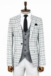 Grey Vested Slim Fit Checked Light Grey Men Suit - Wessi