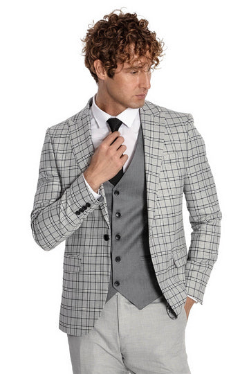 Traje gris sin mangas a cuadros slim fit para hombre gris claro - Wessi