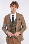Traje de hombre marrón sin mangas a cuadros slim fit color canela - Wessi
