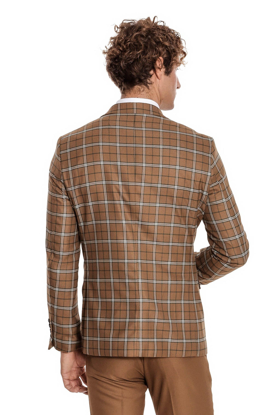 Costume Homme Marron Veste Slim Fit à Carreaux - Wessi