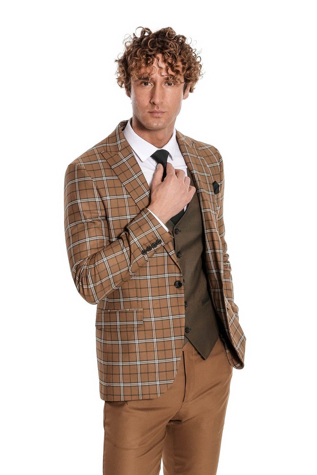 Costume Homme Marron Veste Slim Fit à Carreaux - Wessi