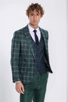 Traje azul sin mangas a cuadros verde slim fit para hombre - Wessi