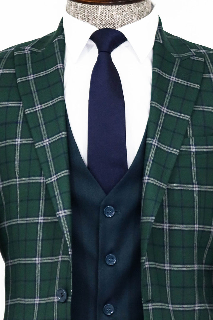 Blue Gilet Slim Fit a Quadri Green Completo da Uomo e Combinazione Camicia - Wessi