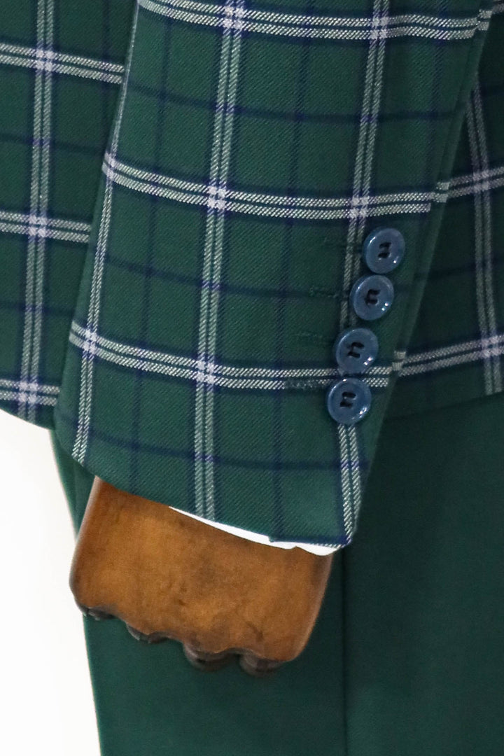 Blue Gilet Slim Fit a Quadri Green Completo da Uomo e Combinazione Camicia - Wessi