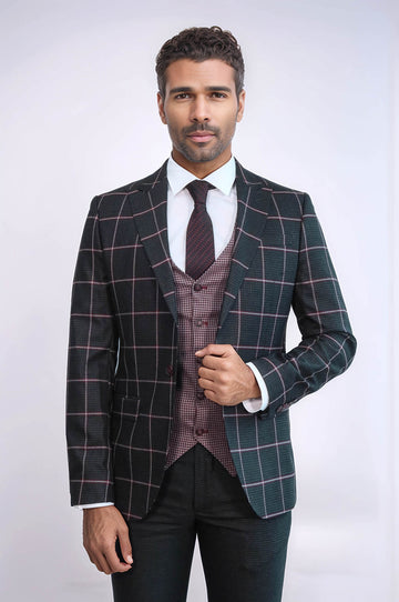 Traje de hombre negro estampado cuadros slim fit - Wessi