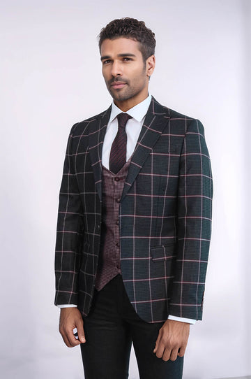 Traje de hombre negro estampado cuadros slim fit - Wessi