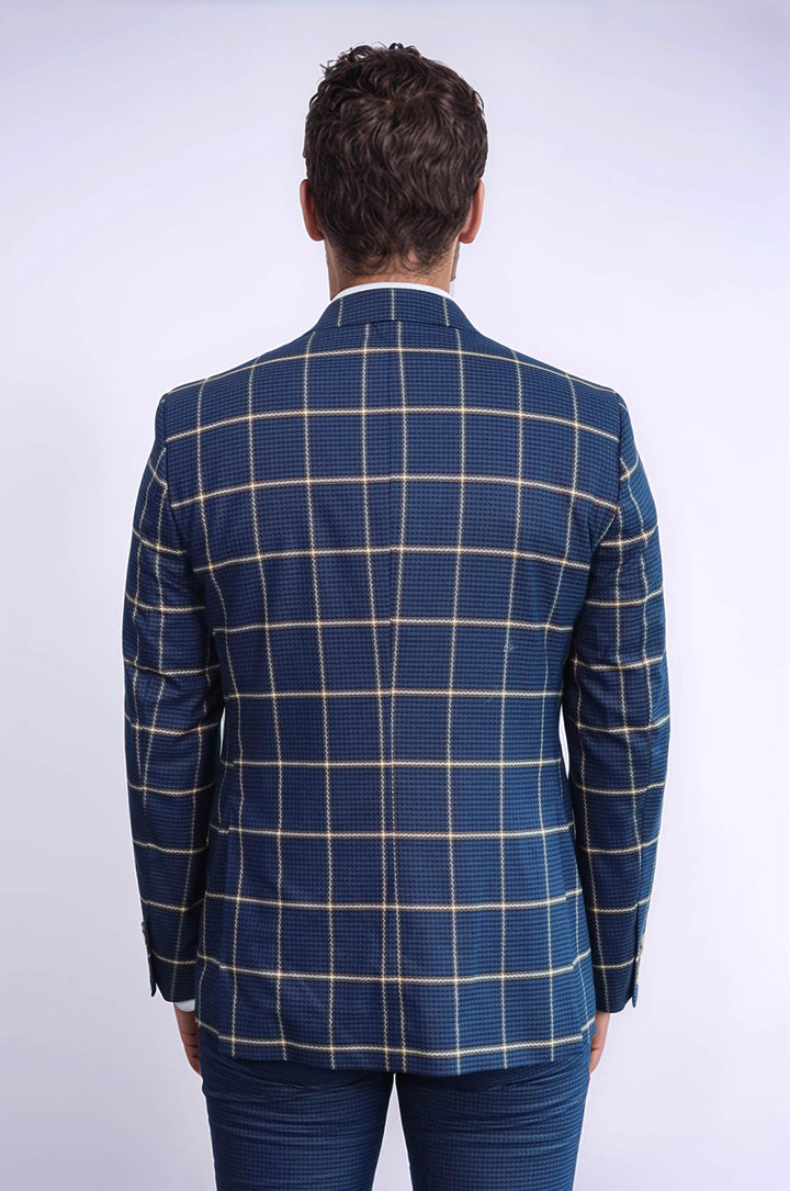 Checked Patterned Slim Fit Navy Blue Men Suit - Wessi