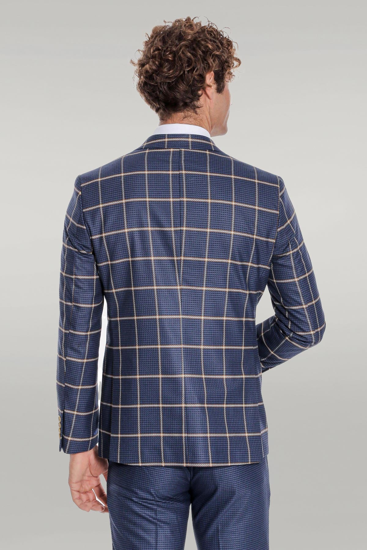 Traje azul marino cuadros hombre best sale