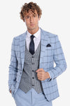 Checked Patterned Slim Fit Light Blue Men Suit - Wessi