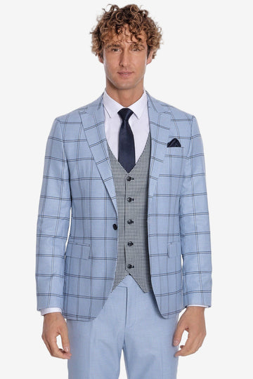 Traje de hombre azul claro estampado de cuadros slim fit - Wessi