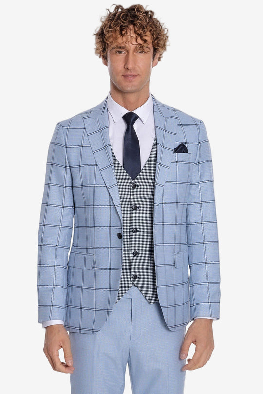 Traje de hombre azul claro estampado de cuadros slim fit - Wessi