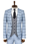 Checked Patterned Slim Fit Light Blue Men Suit - Wessi