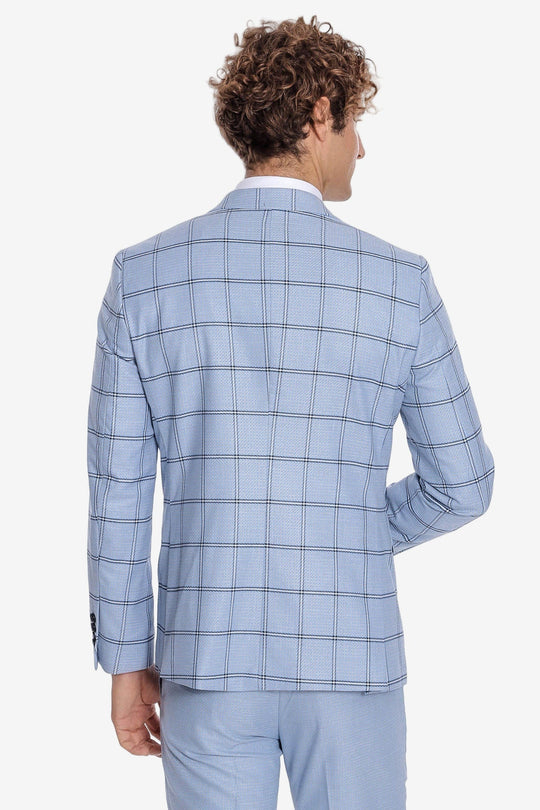 Traje de hombre azul claro estampado de cuadros slim fit - Wessi
