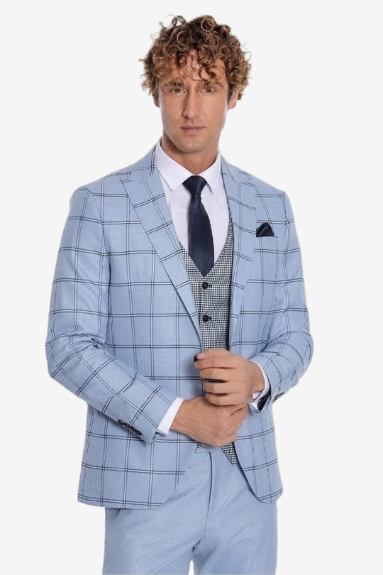 Traje de hombre azul claro estampado de cuadros slim fit - Wessi