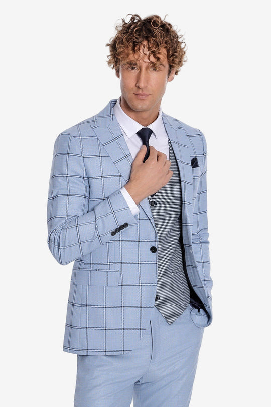 Traje de hombre azul claro estampado de cuadros slim fit - Wessi