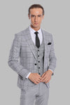 Checked Patterned Slim Fit Grey Men Suit - Wessi