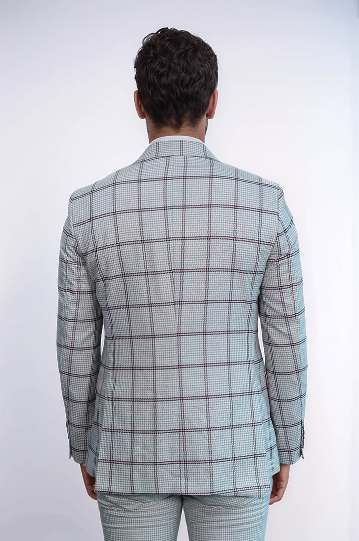Checked Patterned Vested Light Grey Men Suit - Wessi