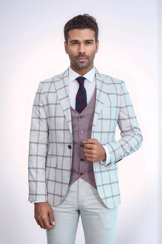Traje de hombre a cuadros estampado gris claro - Wessi