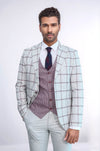 Checked Patterned Vested Light Grey Men Suit - Wessi