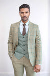 Checked Patterned Slim Fit Beige Men Suit - Wessi
