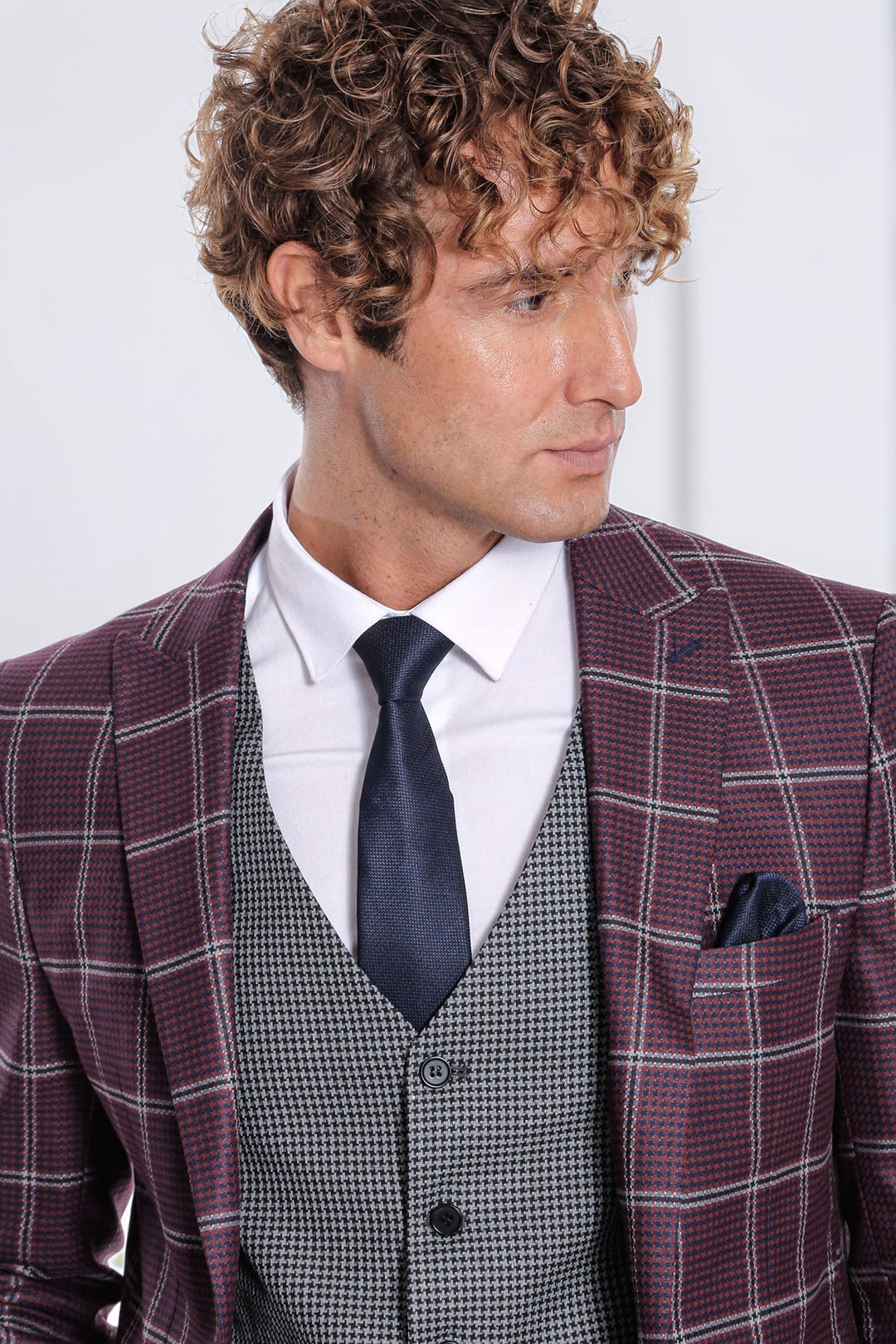 Traje hombre cuadros estampado slim fit burdeos - Wessi