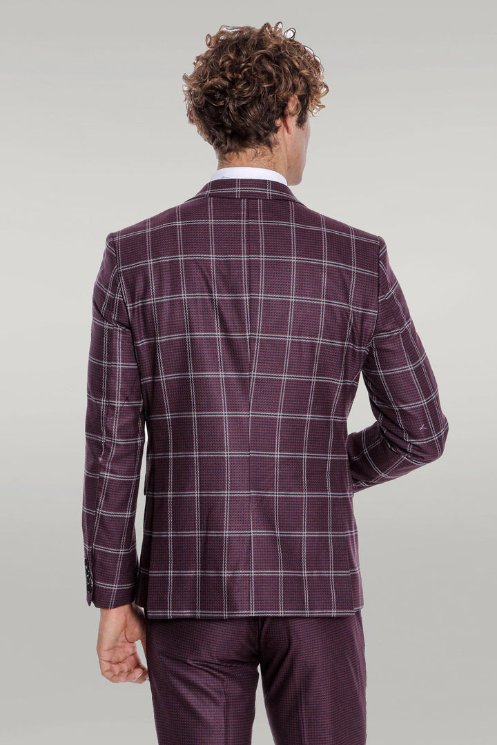 Costume Homme Bordeaux Coupe Slim à Motifs à Carreaux - Wessi
