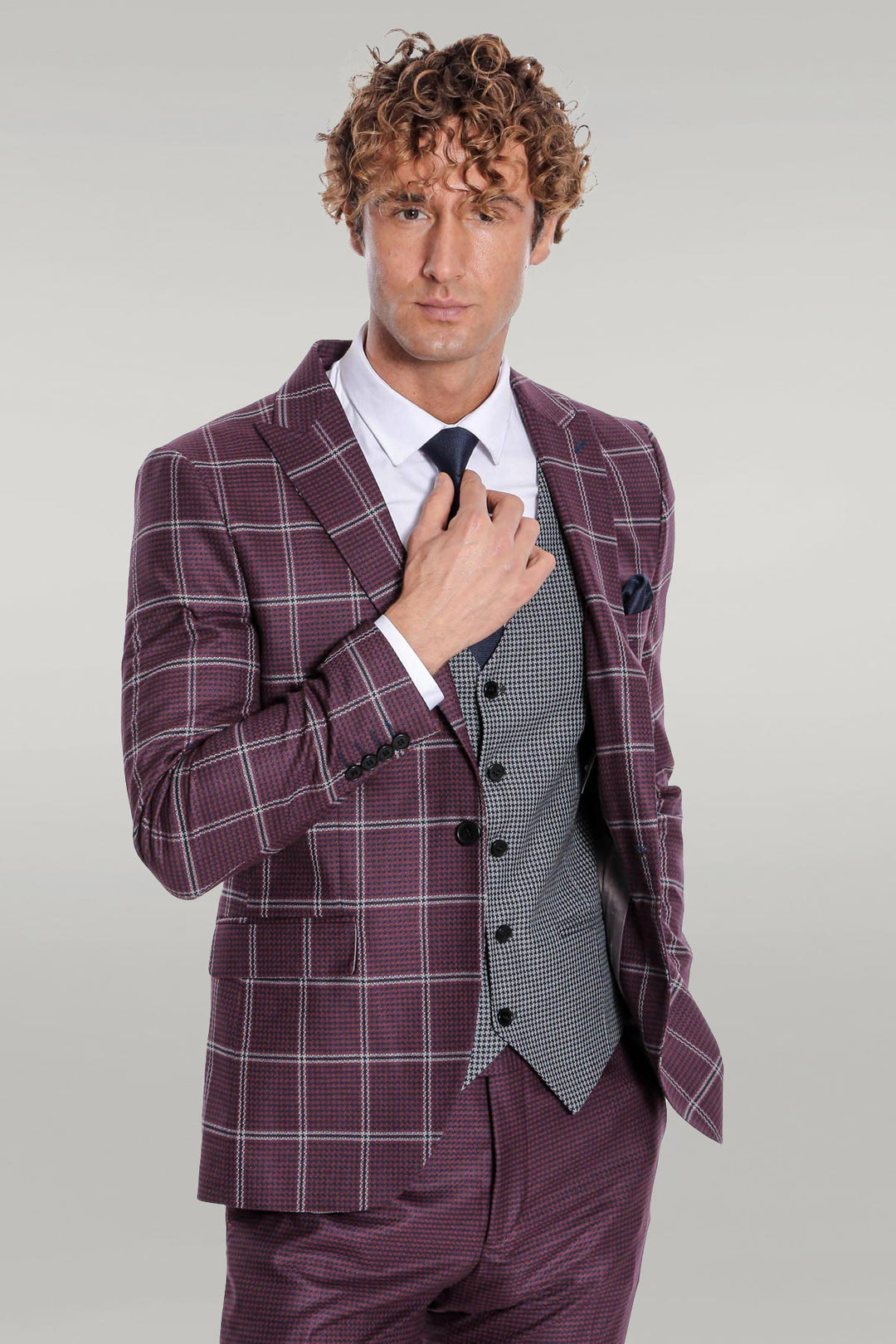 Costume Homme Bordeaux Coupe Slim à Motifs à Carreaux - Wessi