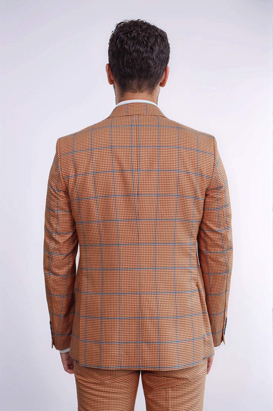 Checked Patterned Slim Fit Orange Men Suit - Wessi